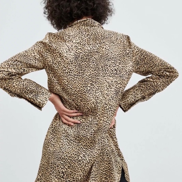 Zara TRF Leopard Animal Print Long Shirt Tunic Satin Mini Dress - Blogger Medium - Picture 4 of 9